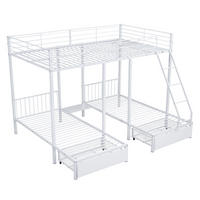 ETAGENBETT 140/200 und 2 x 90/200 cm aus Metall mit 2 Schubladen, teilbar in 3 Betten, Weiß - Weiß, Metall (140/200cm) - Redom