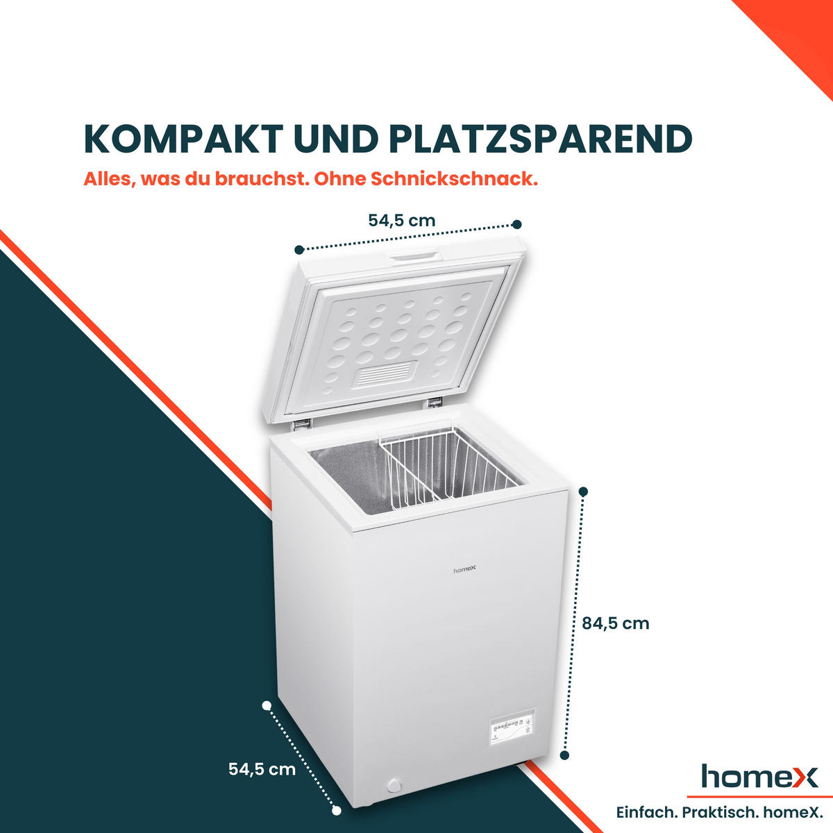 GEFRIERTRUHE, klein - 98L Nutzinhalt, 4-Sterne Gefrieren, Super-Frost-Funktion, LED-Display, inkl. Ablagekorb - Weiß, Kunststoff/Metall (54.5/84.5/54.5cm) - homeX