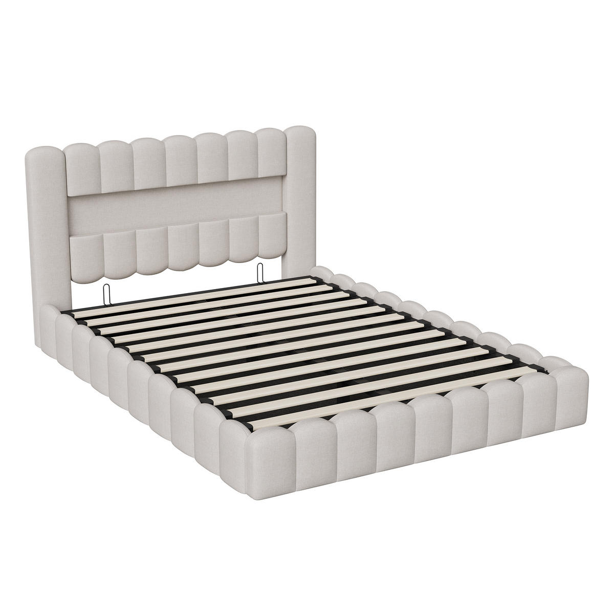 POLSTERBETT 160/200 cm mit LED-Kopfteil und hydraulischem Stauraum, modernes Schlafzimmerbett - Beige, Holz/Metall (160/200cm) - Joyfair