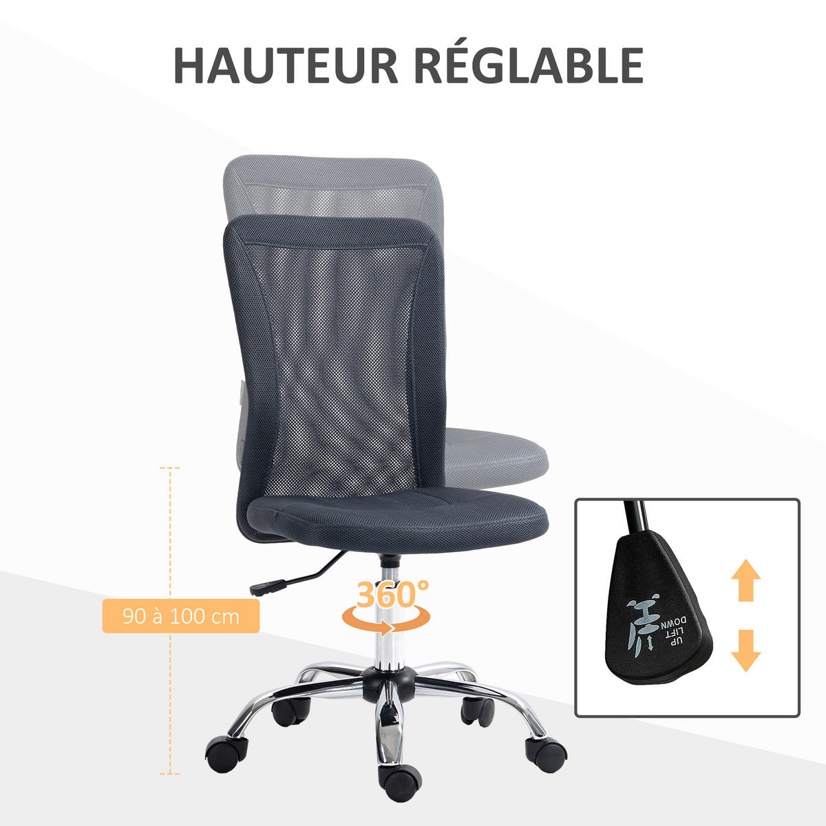 DREHSTUHL DE-11701 Mesh höhenverstellbar Dunkelgrau - Dunkelgrau, Textil (58/100/43cm) - ComfortXL
