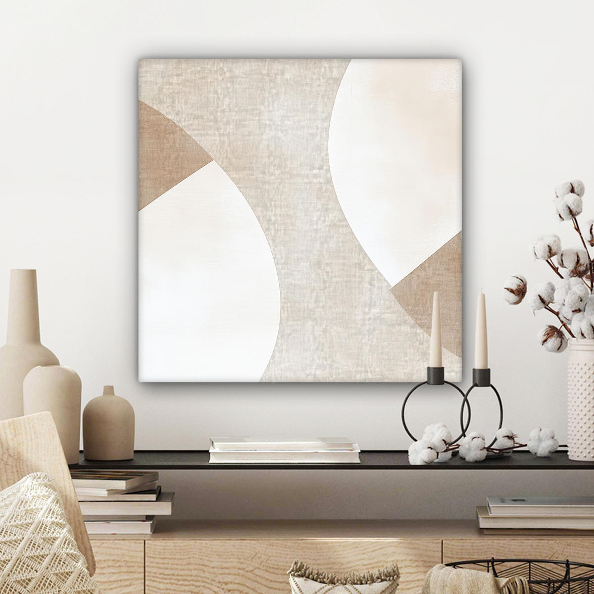 LEINWANDBILD Braun - Japandi - Abstrakt Wandbild Wohnzimmer 50x50 cm - Beige, Textil (50/50cm) - MuchoWow