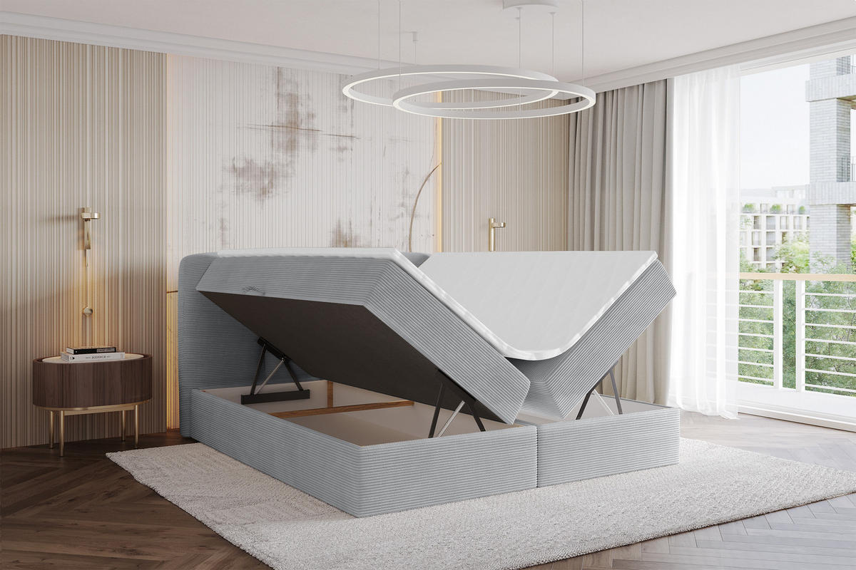 BOXBETT mit Matratze H4 - NINA - 160x200 cm Grau - Silberfarben, Holzwerkstoff (160/200cm) - ALTDECOR