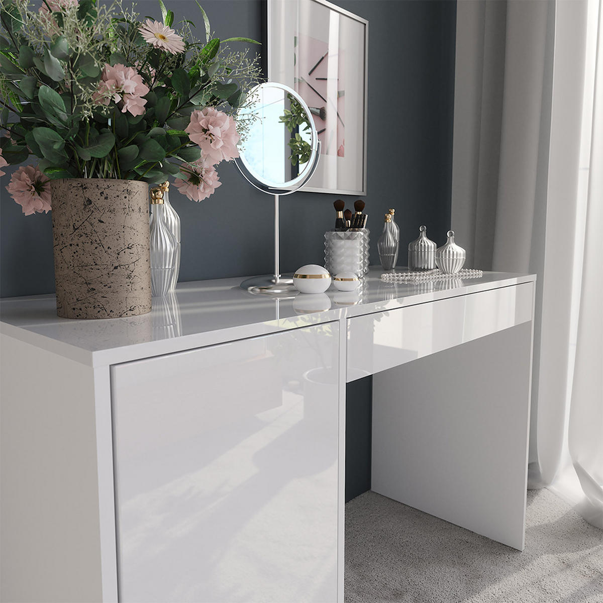 TOALETNÍ STOLEK Sherry Bílá/bílý vysoký lesk - vysoce lesklá bílá, kompozitní dřevo (119.8/76/50.1cm) - Vicco