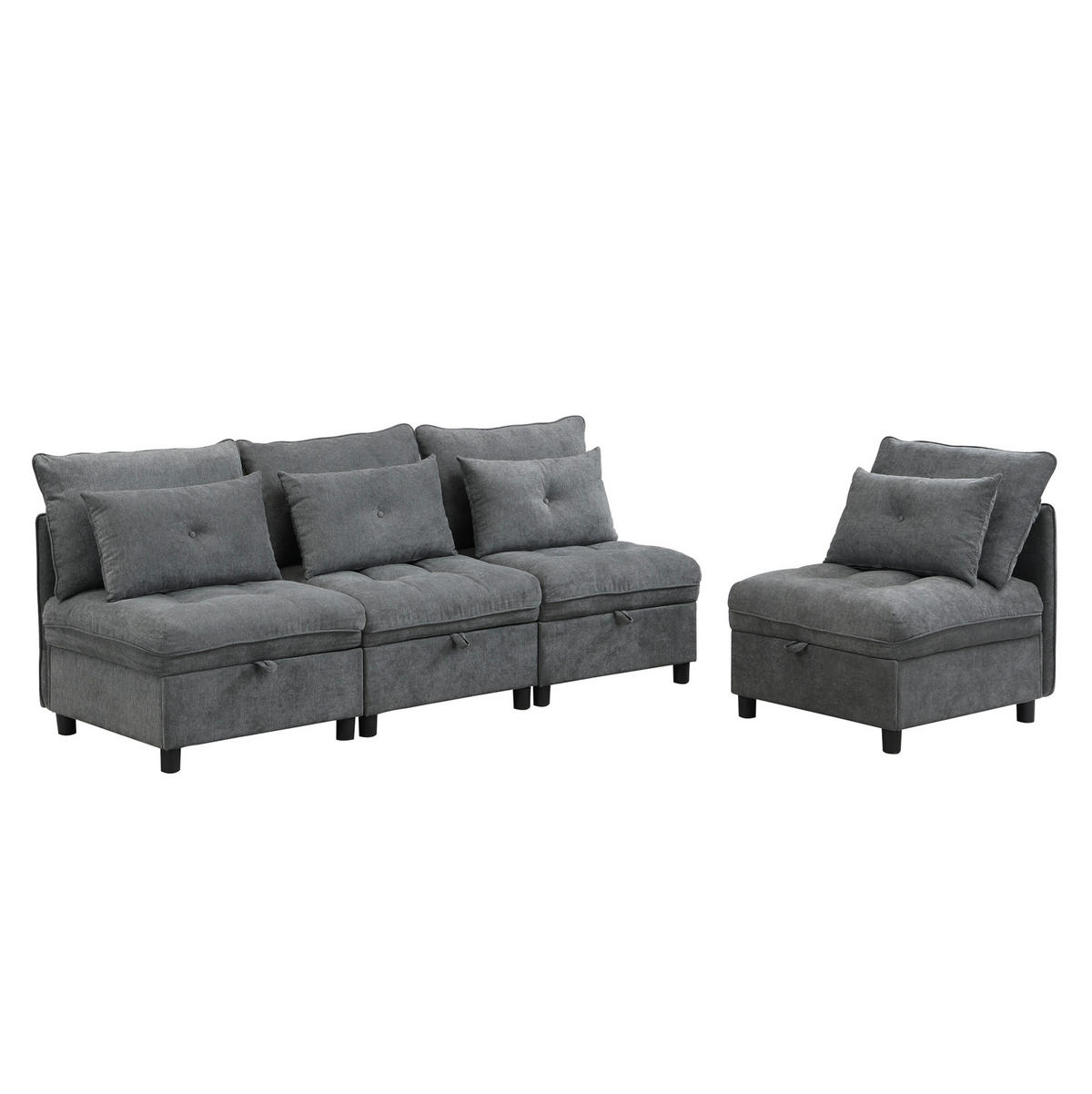 MODULÁRNA pohovka s poťahom chenille, 4-miestna, antique gray, s úložným priestorom a lôžkom,274/76/87 cm - tmavosivá, plast (274/87/76cm) - BEAOK