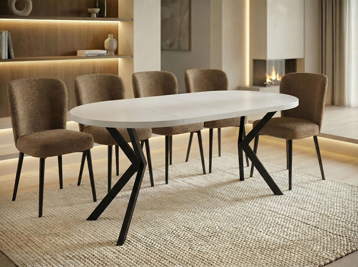 ESSTISCH Valeo runder ausziehbarer, Weiß 100-180/100/76 cm - Schwarz/Weiß, Holzwerkstoff/Metall (100/100/76cm) - WFL GROUP