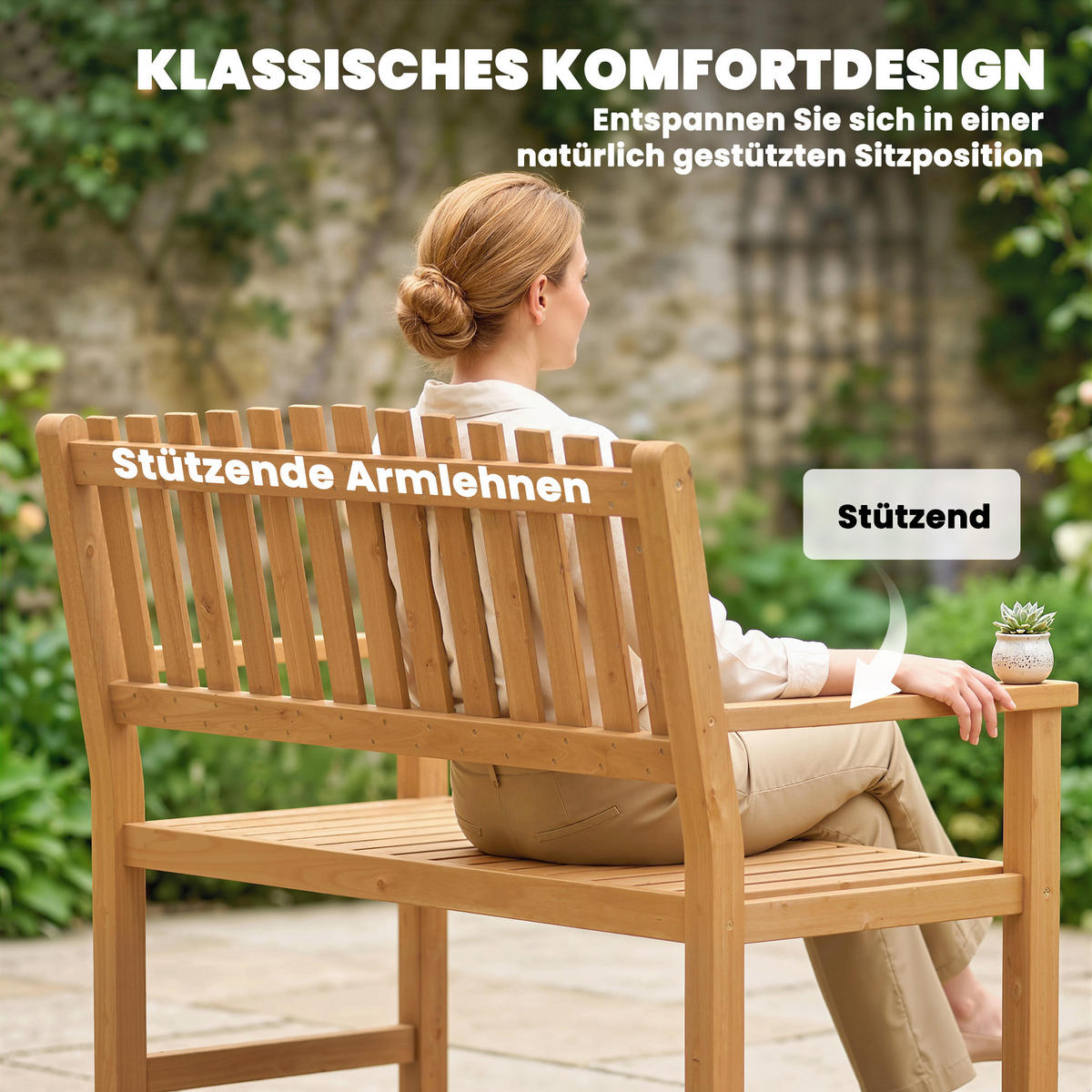 GARTENBANK Akazienholz Naturholz - Naturfarben, Holz (64/92/112cm) - Outsunny