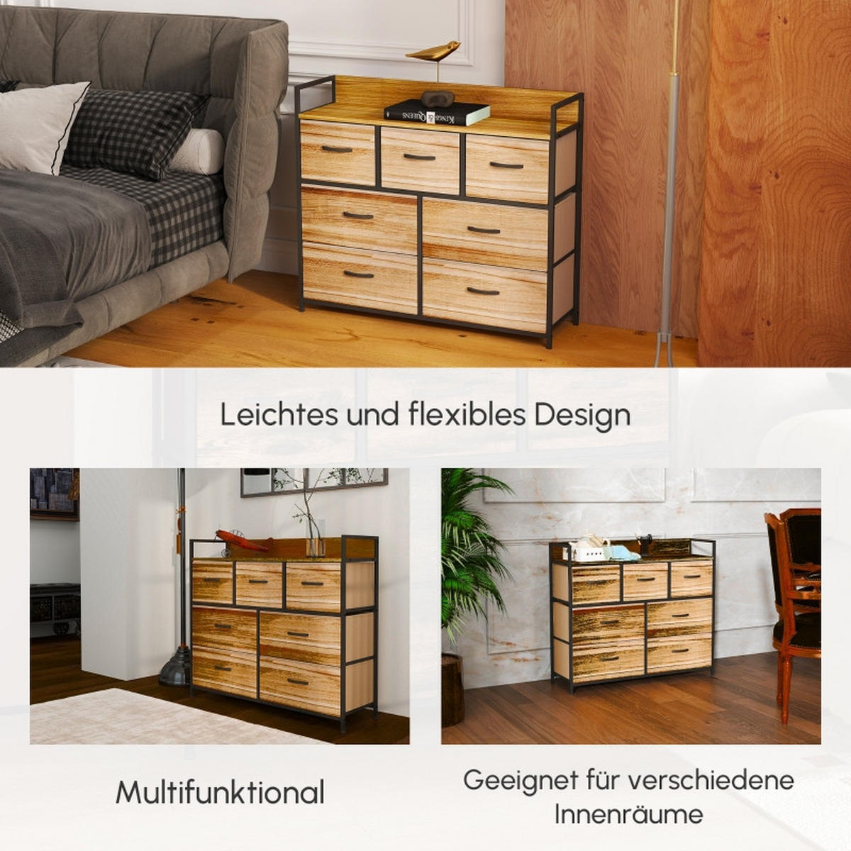 KOMMODE mit verstellbaren Einlegeböden, 98 x 29 x 85 cm, Braun, Polyester - Braun, Textil (98/85/29cm) - SONNENH