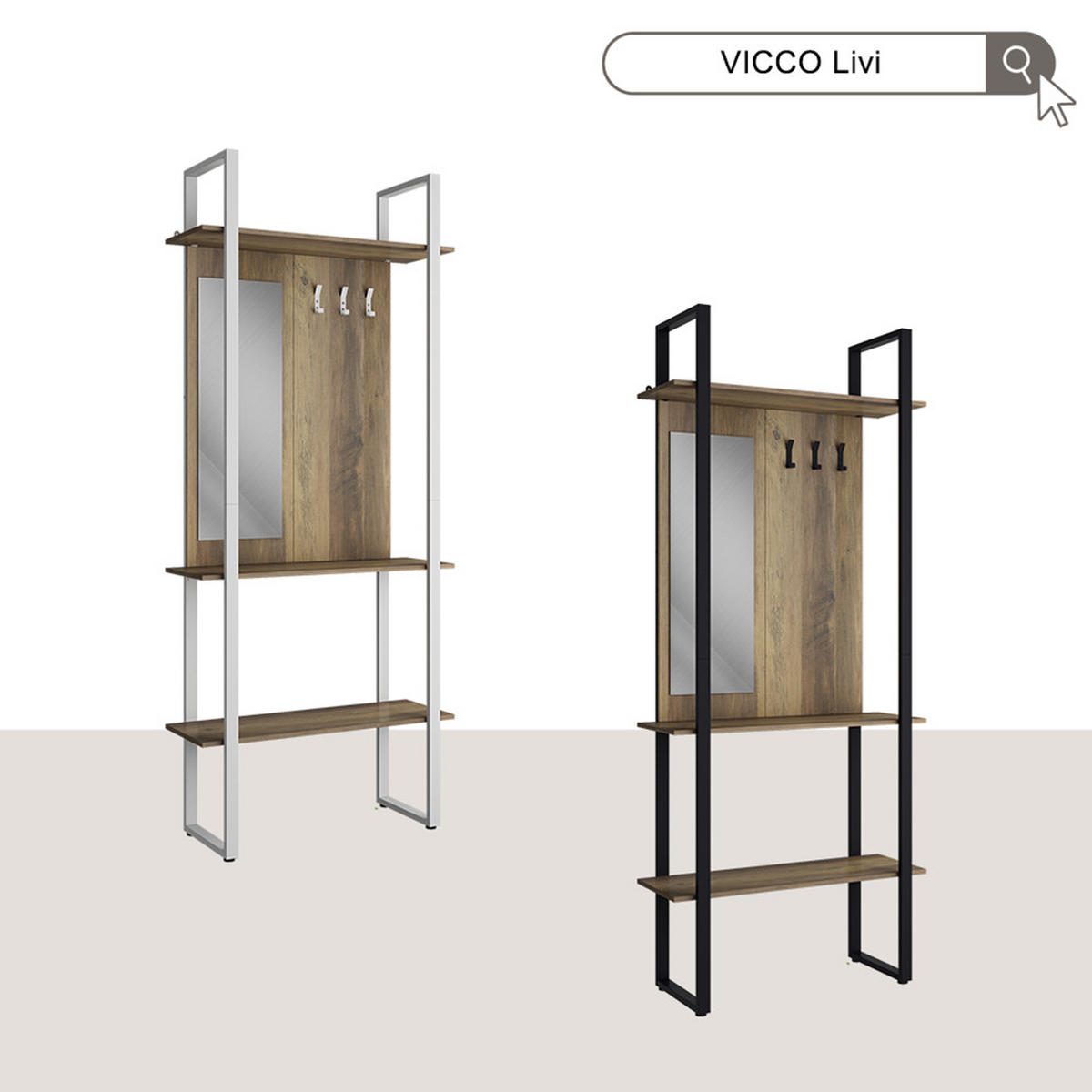 GARDEROBE Livi Anthrazit 90 x 215 cm mit Hacken und Spiegel - Anthrazit, Holzwerkstoff (90/215/35cm) - Vicco