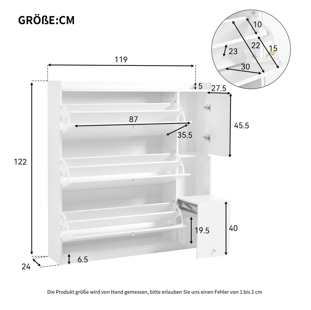 SCHUHSCHRANK 119/122/24 cm Weiß aus Spanplatte mit Sitzbank - Weiß, Holzwerkstoff (119/122/24cm) - OKMYHOME