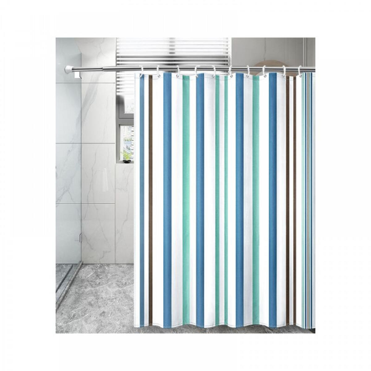 DUSCHVORHANG Blau Streifen Polyester schnell trocknend wasserdicht maschinenwaschbar mit Haken Badezimmer - Blau, Kunststoff (200/180cm) - MCBOSON