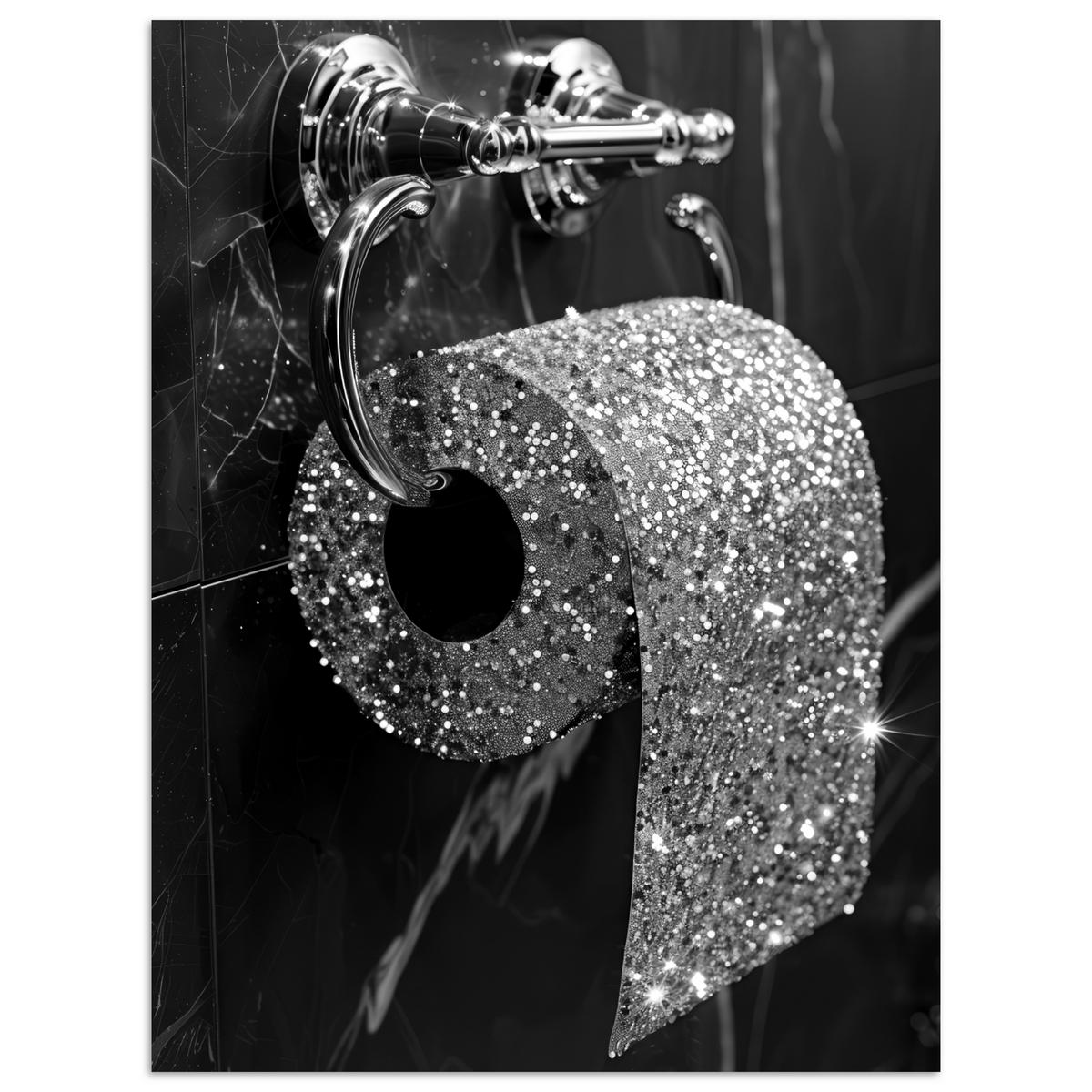 POSTER WC - Toilettenpapier - Schwarz und weiß - Glitter 60x80 cm - Silberfarben, Papier (60/80/0.1cm) - MuchoWow