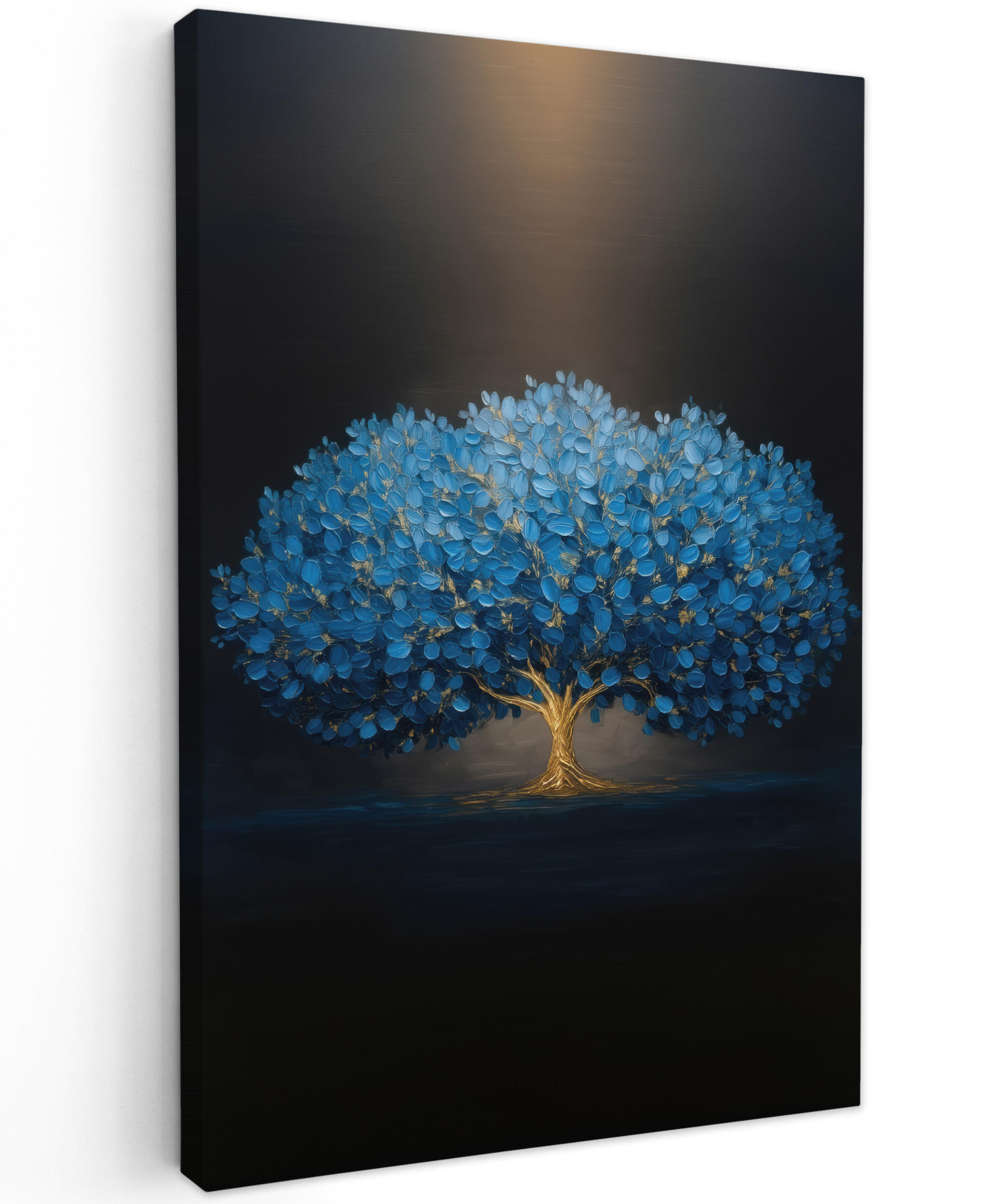 LEINWANDBILD Baum - Blau - Blätter - Pinselstriche Deko XXL 80x120 cm - Blau, Textil (80/120cm) - MuchoWow