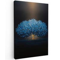 LEINWANDBILD Baum - Blau - Blätter - Pinselstriche Deko XXL 80x120 cm - Blau, Textil (80/120cm) - MuchoWow