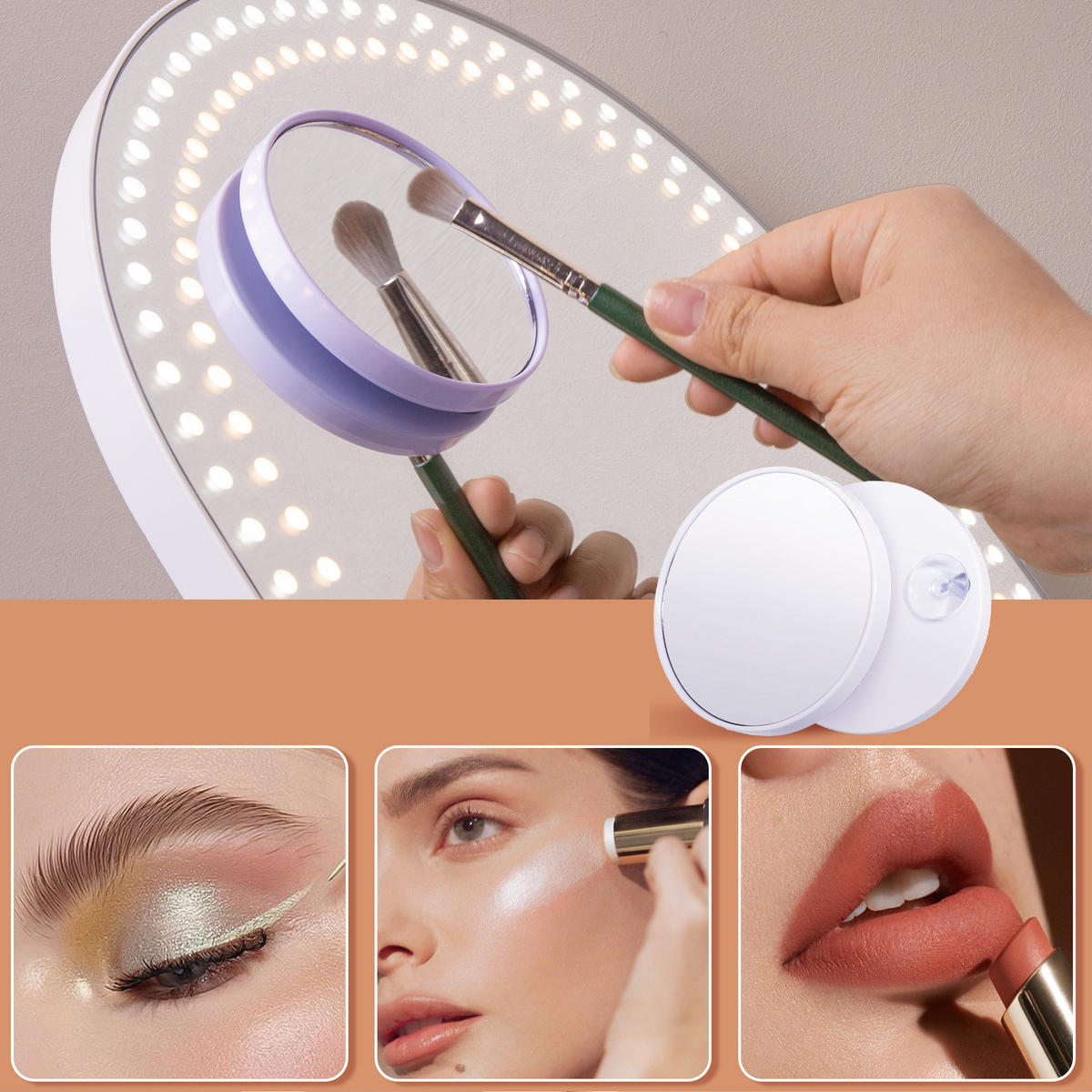 SCHMINKTISCH mit 6 Schubladen 92/55/81 CM und LED Beleuchtung Schminkspiegel 58 x 46 CM - Weiß, Holz (55/81/92cm) - VANITII