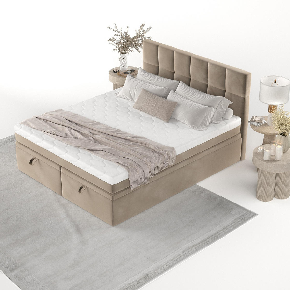 BOXBETT Elano 180/200 cm Taupe im Paros Stoff - Taupe/Schwarz, Holz/Holzwerkstoff (180/200cm) - AltaBeds