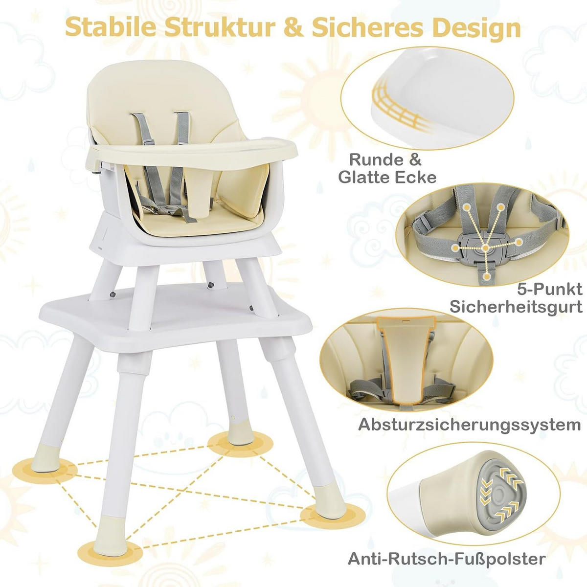 KINDERHOCHSTUHL mit Sicherheitsgurt & abnehmbarem Trichter beige - Beige, Kunststoff (58/98/58cm) - COSTWAY