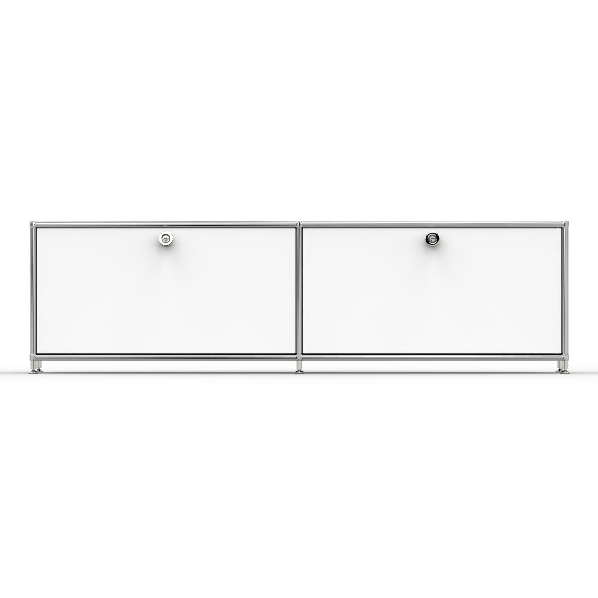 TV Board mit 2 Klappen & Schloss, Breite 152 cm, Signalweiß - Chromfarben/Silberfarben, Metall (40/43/152.2cm) - Versee