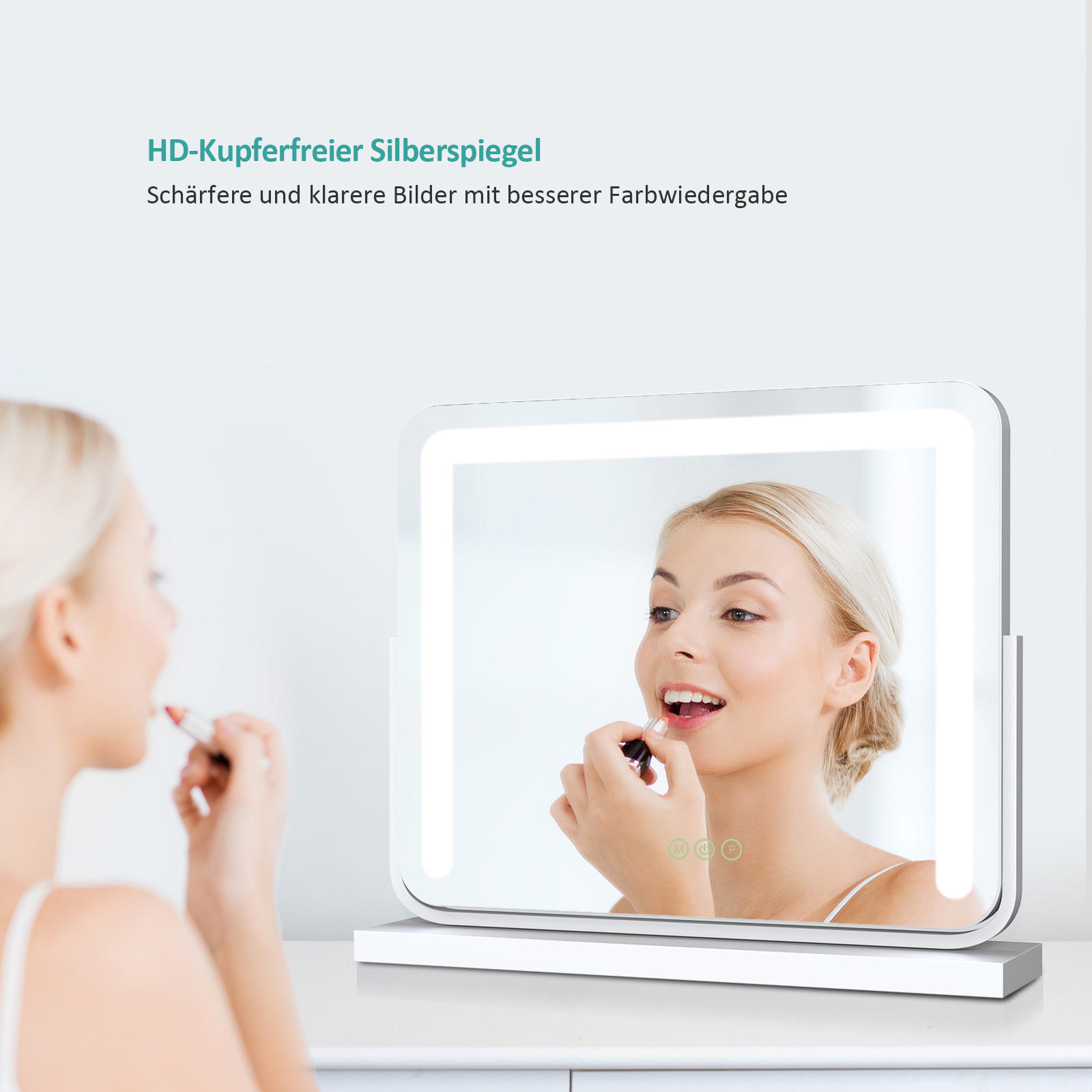 KOSMETIKSPIEGEL mit Beleuchtung, Weiß, 50/41,6/11,8 cm - Weiß, Glas (41.6/11.8/50cm) - EMKE