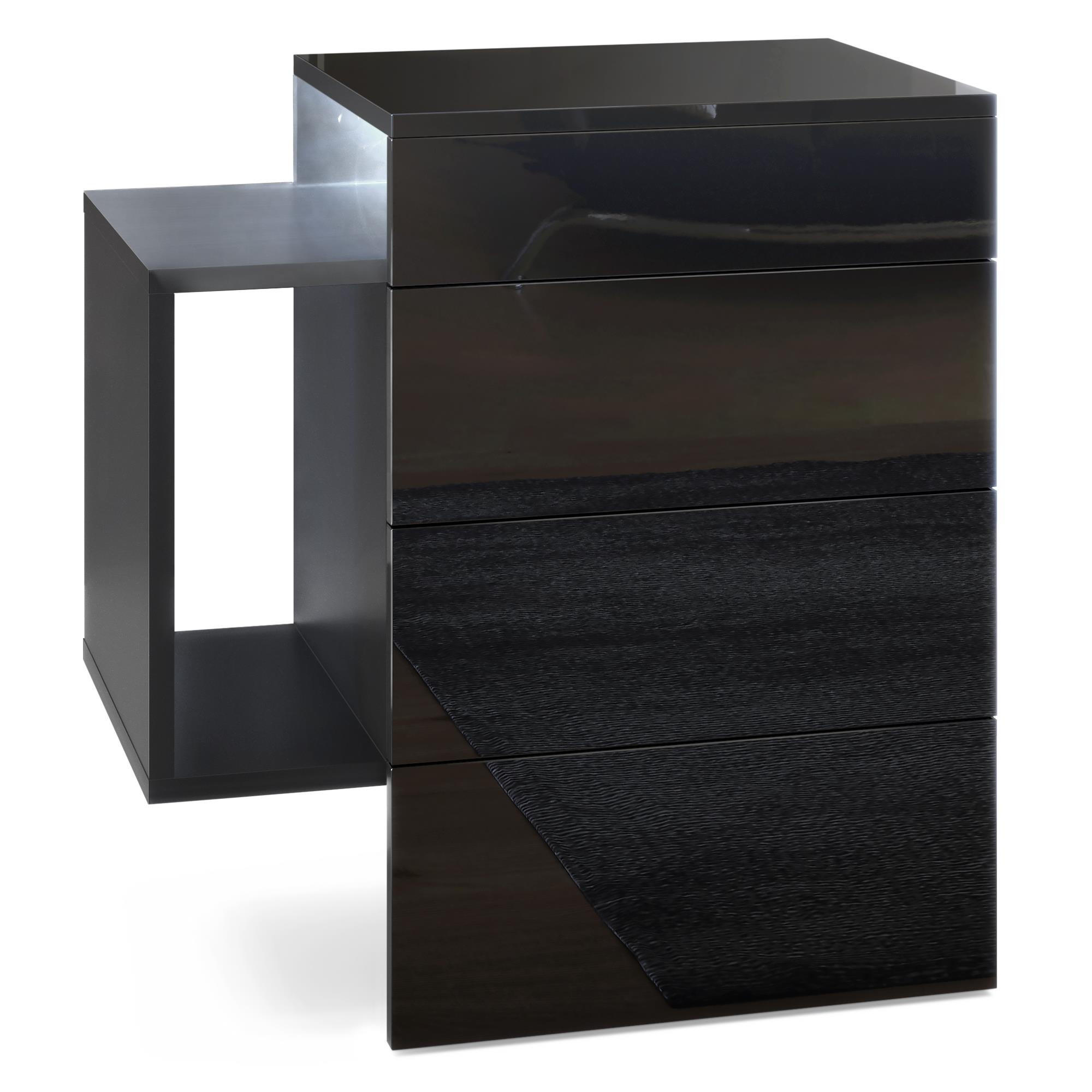 Vladon Nachttisch Schwarz Hochglanz 60x63x36 cm