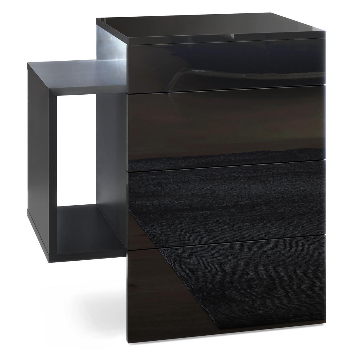NACHTTISCH Queens Front in Schwarz Hochglanz - Schwarz Hochglanz, Holzwerkstoff (60/63/36cm) - Vladon