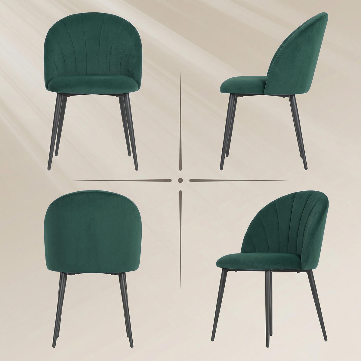 ESSZIMMERSTÜHLE 2ER-SET Dunkelgrün - Dunkelgrün/Schwarz, Textil/Metall (52/79/55cm) - HOMCOM