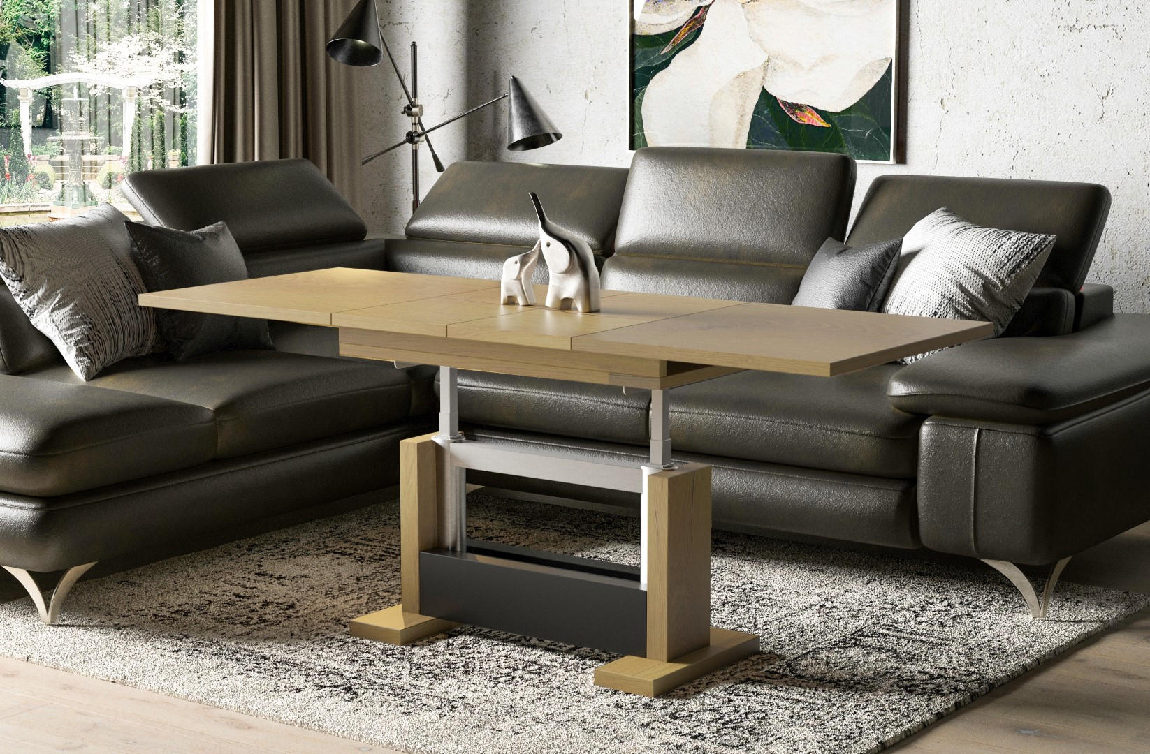 COUCHTISCH Kella höhenverstellbar ausziehbar bis 170 cm - Eichefarben, Holzwerkstoff (110/65/58cm) - Endo-Moebel