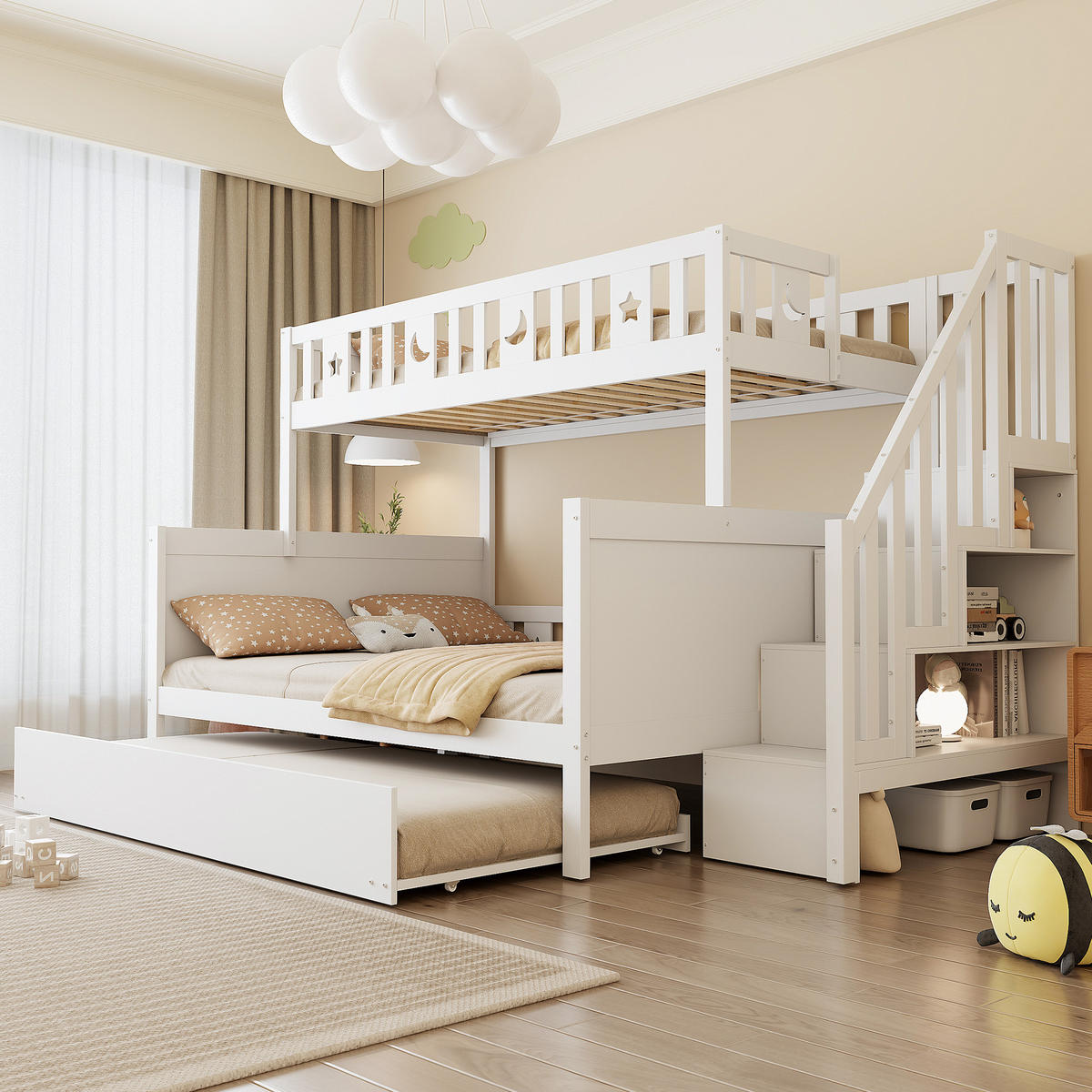 ETAGENBETT 90/200 cm mit Stauraum und Sicherheitsleiter weiß - Weiß, Holz (90/200cm) - OKWISH