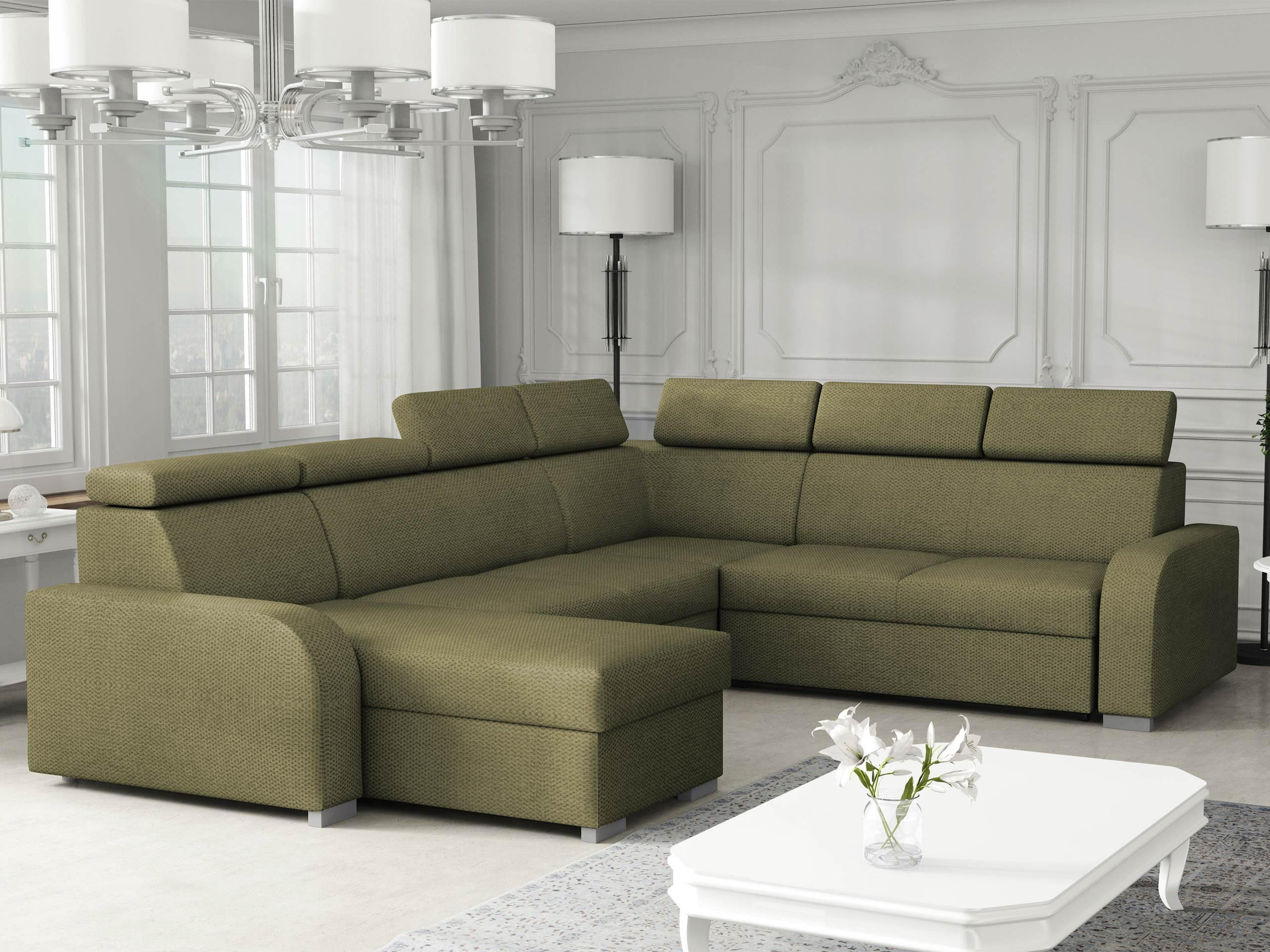 WOHNLANDSCHAFT Oslo 2rR2pLC - Silberfarben/Grün, Holz/Kunststoff (315/85/250cm) - MIRJAN24