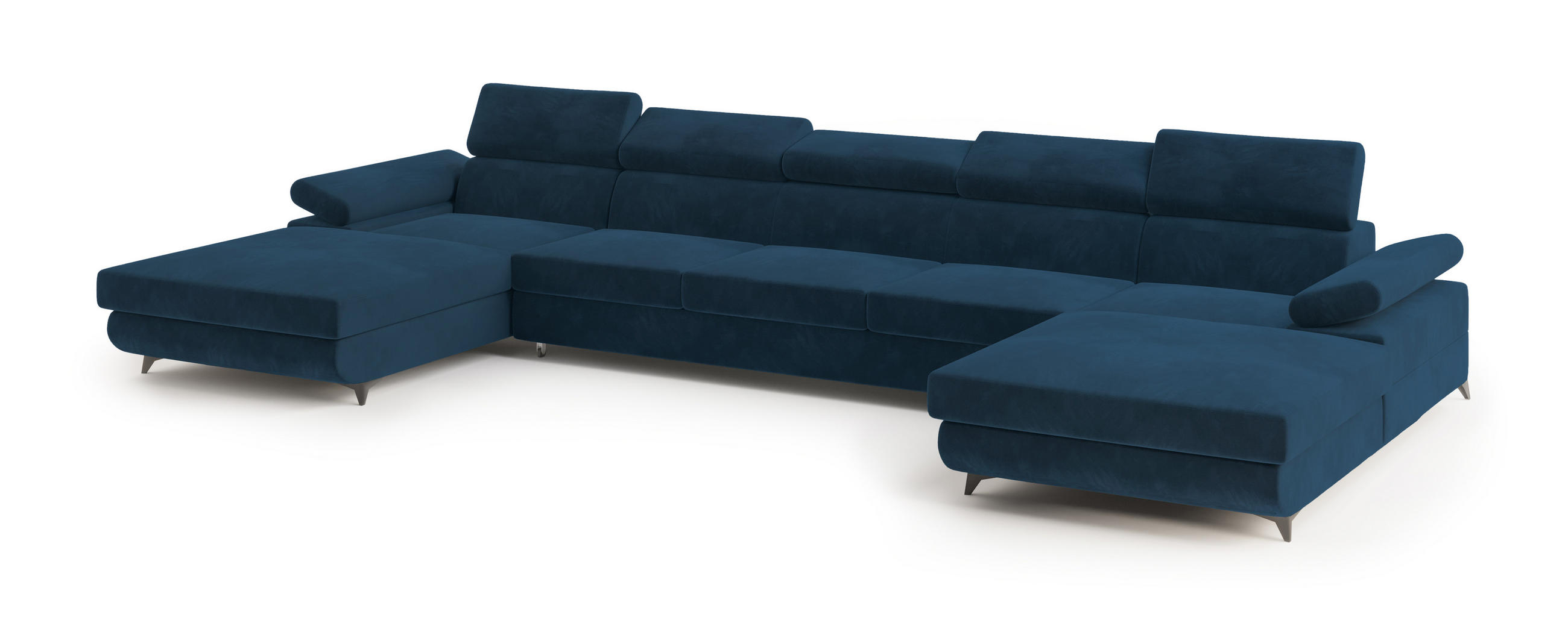 WOHNLANDSCHAFT VIVENTE Blau Velours-Stoff mit Schlaffunktion - Blau, Holz (410/89/190cm) - MASSENO