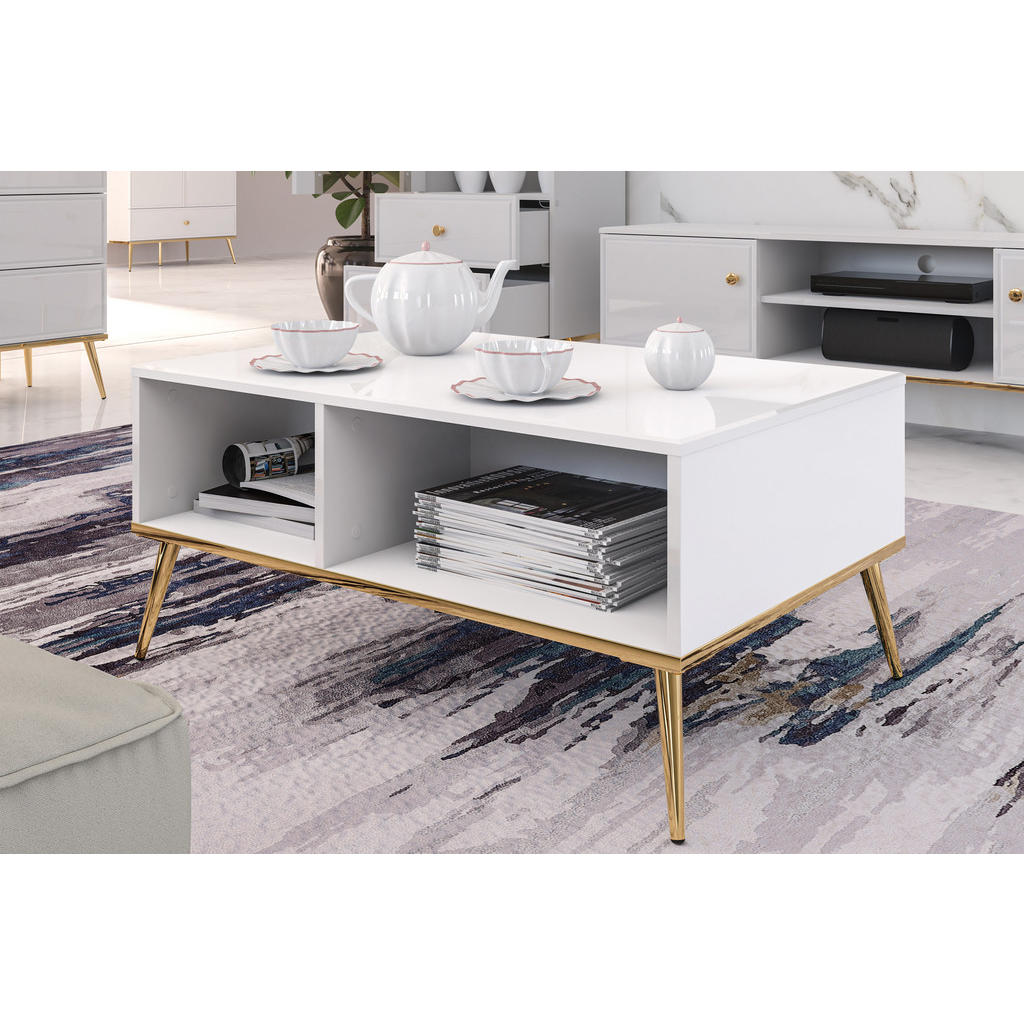 Thumbnail - Konsimo® Couchtisch, Weiß, Holz, Rechteckig, 90x42x60 cm, Hergestellt in Europa, Wohnzimmer, Wohnzimmertische, Couchtisc...