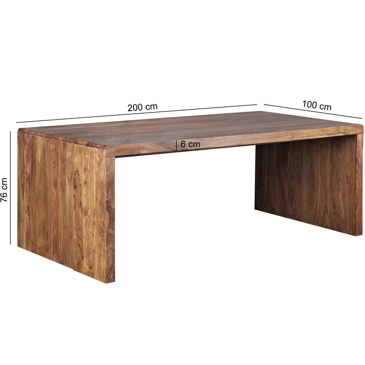 SCHREIBTISCH Massivholz Stauraum Abgerundete Ecken, Braun 200x100x76 cm - Braun, Holz (100/200/76cm) - KADIMA DESIGN