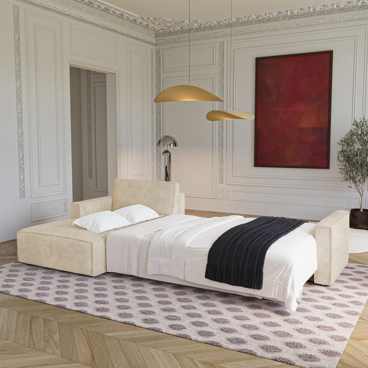 LINKSECK-SCHLAFSOFA mit Stauraum Cord Beige 297cm - Beige, Textil (297/167cm) - Premium Interiors