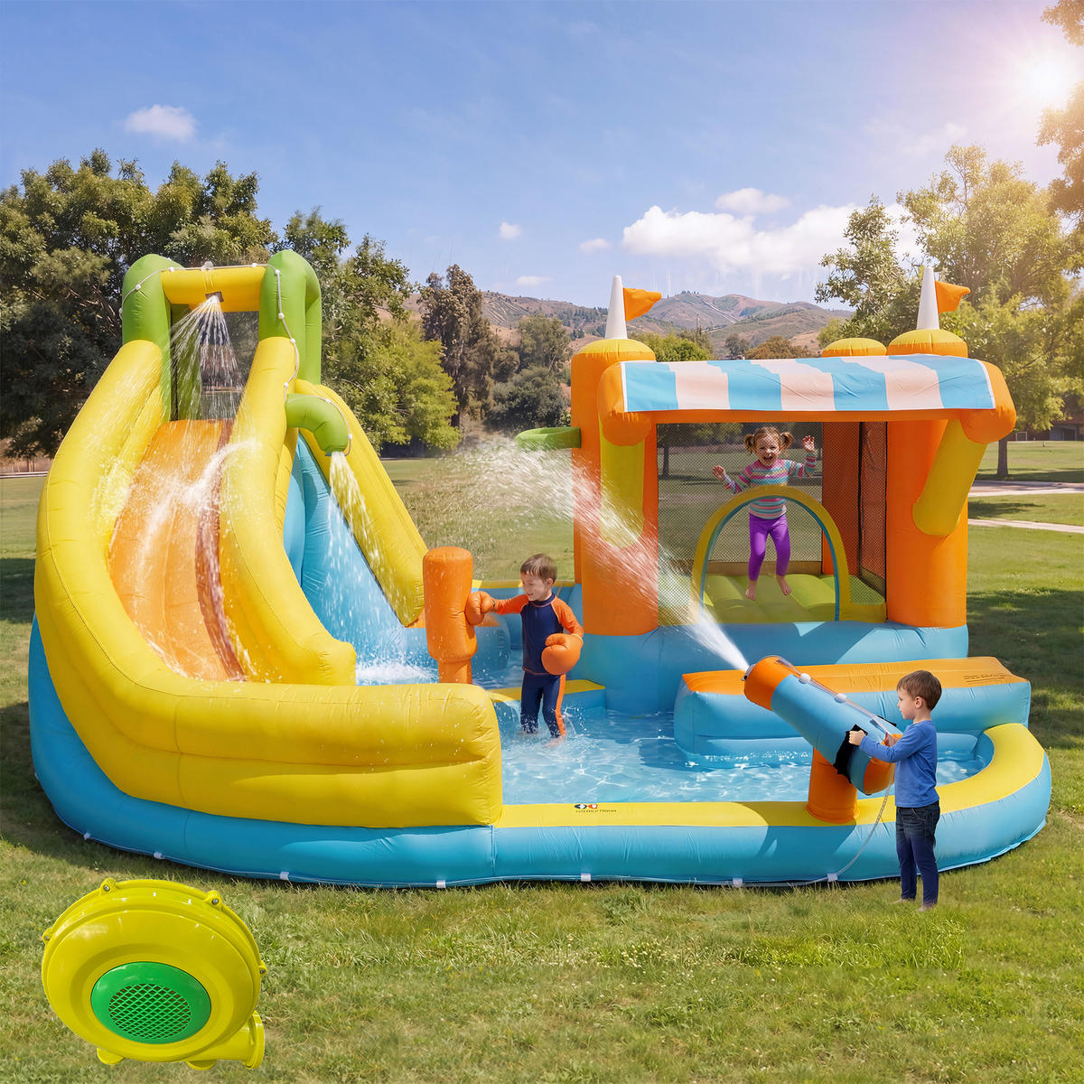 HÜPFBURG Wasserpark 433x375x165 cm - Multicolor, Textil (375/433/165cm) - LEBENLANG