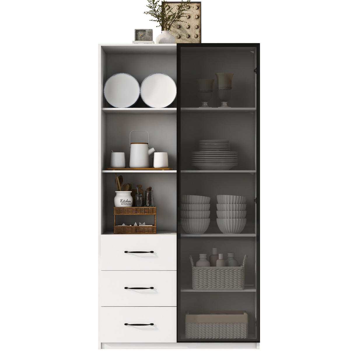VITRINE 80/40/160 cm aus Spanplatte mit LED-Beleuchtung und Sicherheitsglastür Weiß - Weiß, Holzwerkstoff (80/160/40cm) - Modenvie