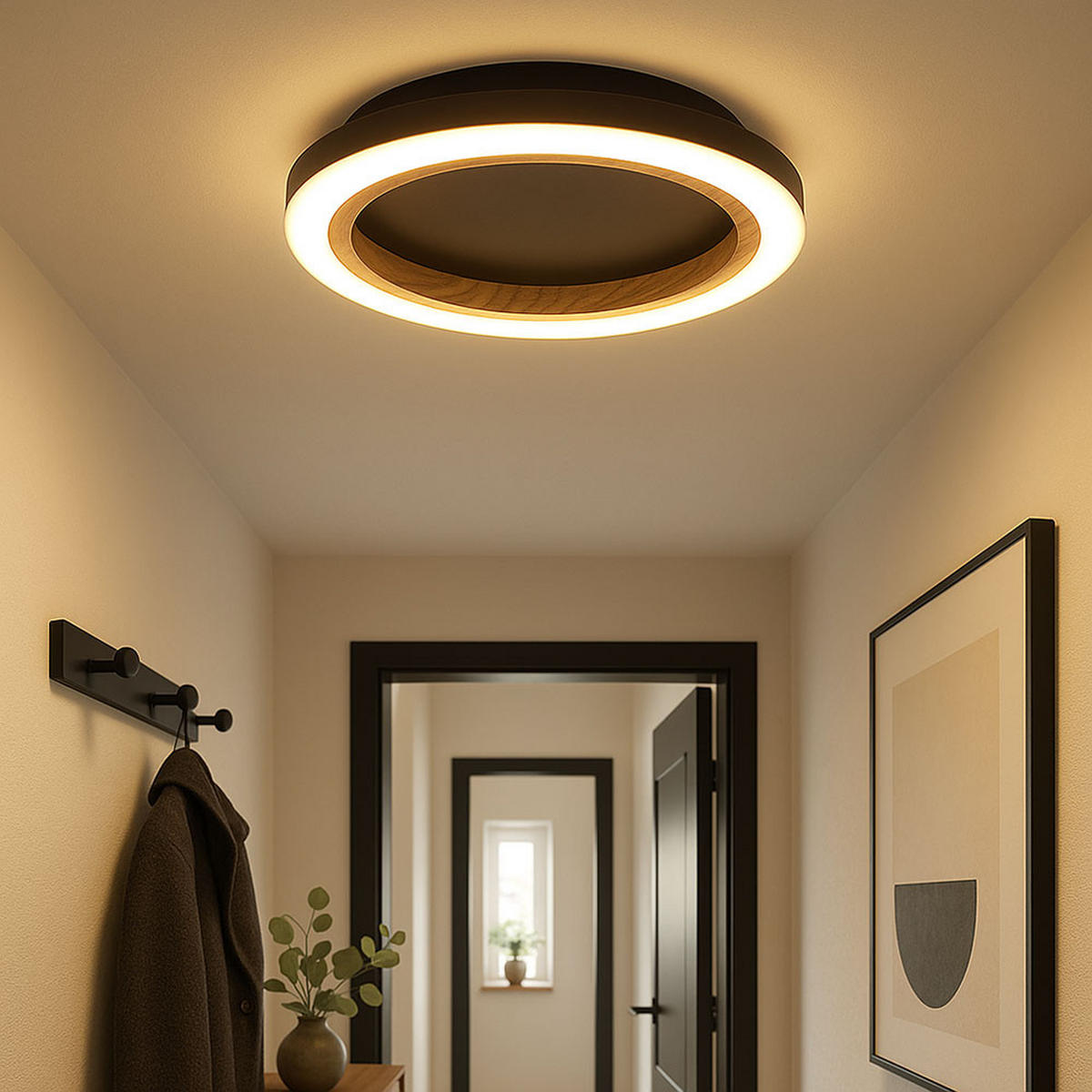 LED DECKENLEUCHTE Holzoptik Schwarz - Schwarz, Metall (20.5/20.5/20.5cm) - Globo Lighting