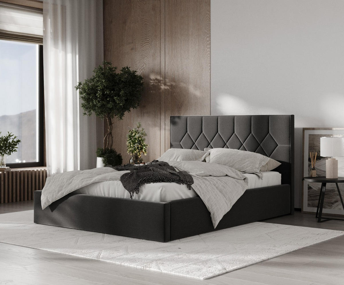 POLSTERBETT Brisa 180/200 cm Schwarz im Asti Stoff - Schwarz/Naturfarben, Holz/Holzwerkstoff (180/200cm) - AltaBeds