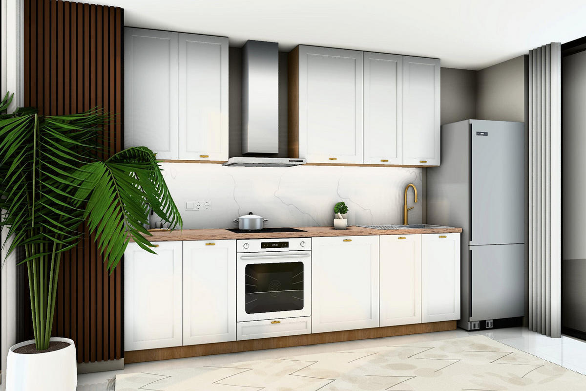 KÜCHENZEILE Sorento Weiß & Sonoma Eiche – 280 cm – KÜ-SORENTO5-001 - Weiß, Holzwerkstoff (280/247/52cm) - ROYAL24_MARKT