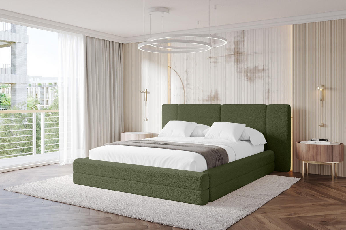 POLSTERBETT mit Bettkasten und Lattenrost, Bett mit Matratze H3/H4 - TEVO 200x200 Grün - Olivgrün, Holzwerkstoff/Textil (200/200cm) - ALTDECOR