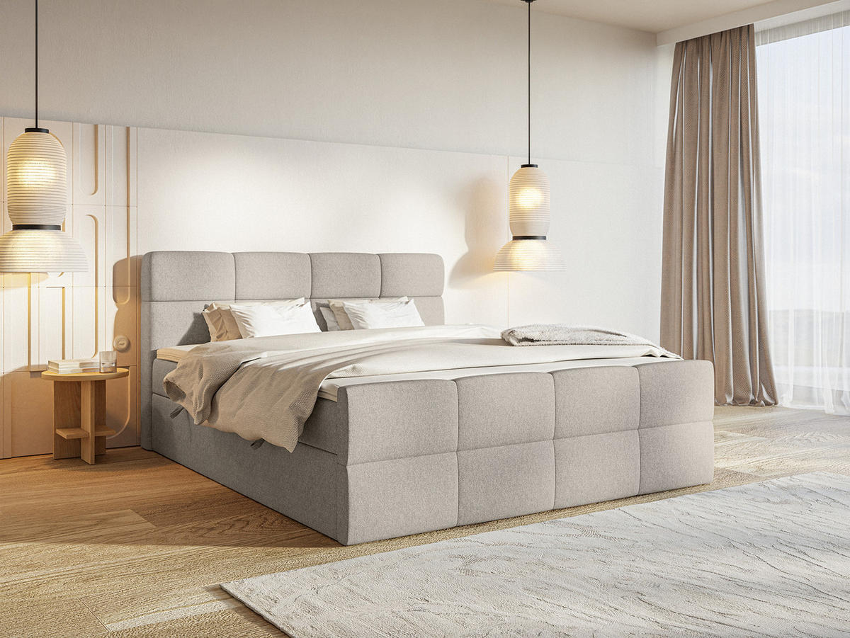 BOXSPRINGBETT ALZEA 140x200 cm, Grau - Grau, Textil (140/200cm) - Fedve