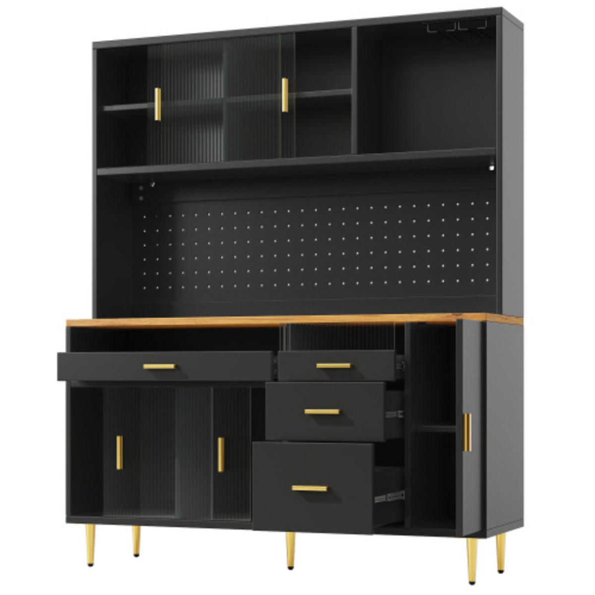 HOCHVITRINE 145×39×171 cm aus MDF und Glas mit App-gesteuerter LED-Beleuchtung, schwarz - Schwarz, Holzwerkstoff (145/171/39cm) - Luhomfu