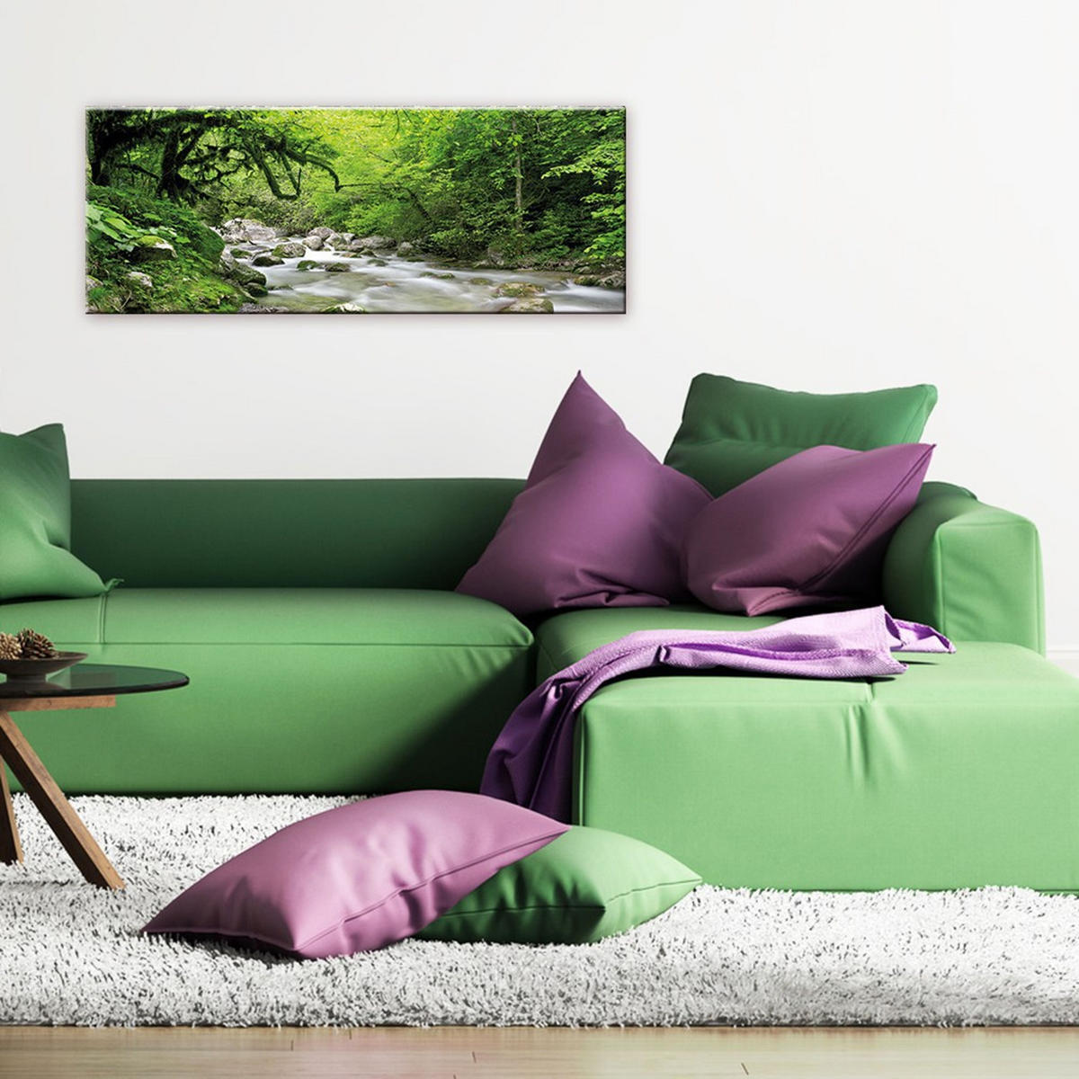 GLASBILD 80x30 cm Wald Grün - Beige, Glas (80/30cm) - artissimo