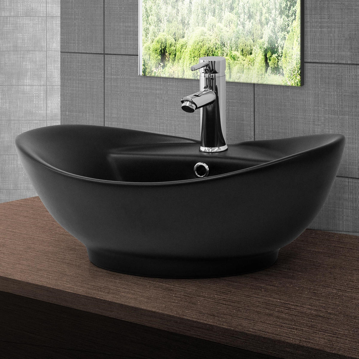 WASCHBECKEN - Schwarz, Keramik (39.5/20.5/59cm) - ML-DESIGN