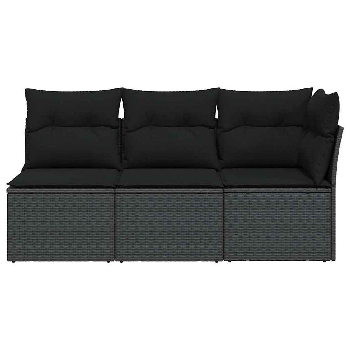 LOUNGESOFA mit Kissen, 3-Sitzer, 172/62/69 cm, aus Poly Rattan, Schwarz - Schwarz, Kunststoff (62/69/172cm) - vidaXL