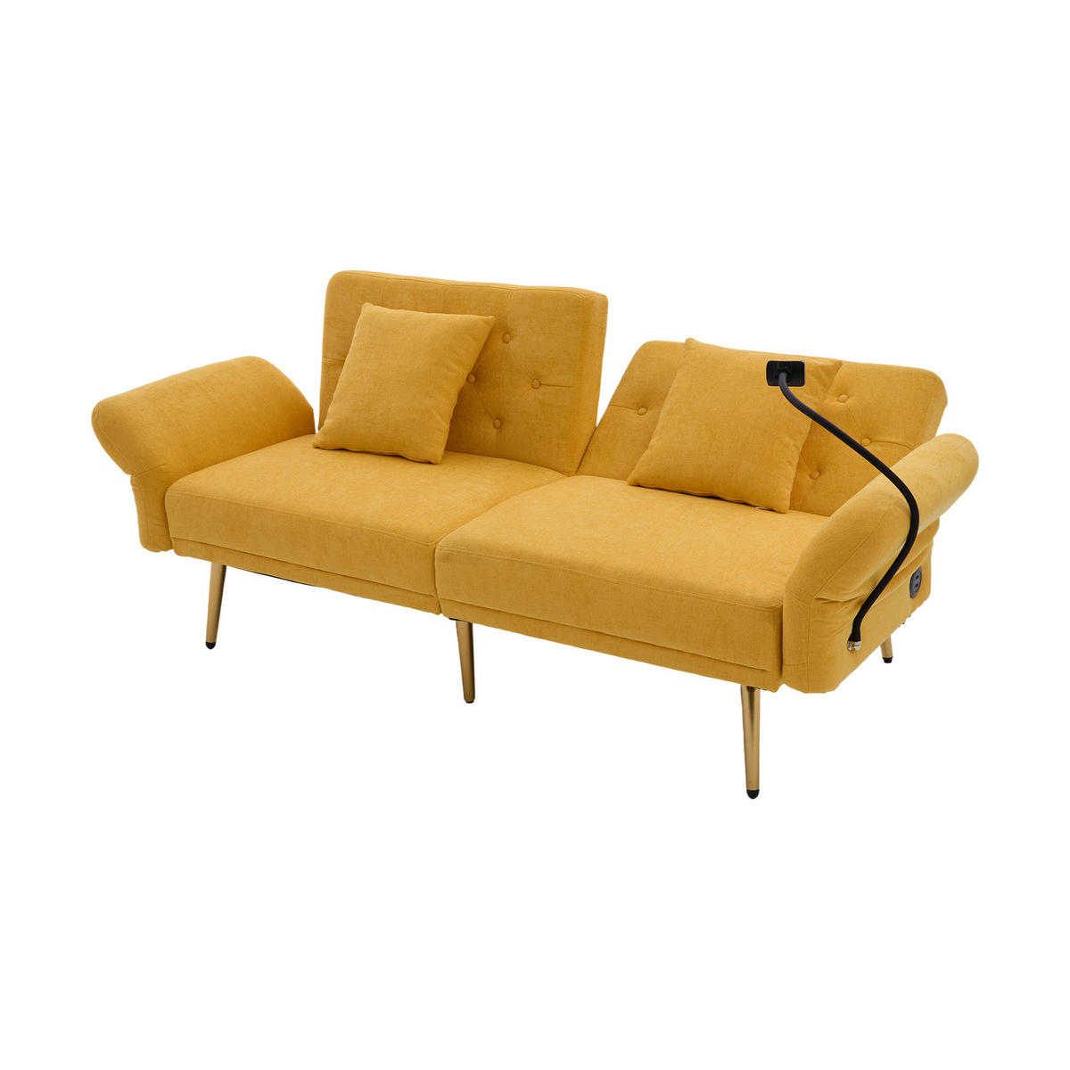 SCHLAFSOFA Multifunktionales 2-Sitzer mit verstellbarer Rückenlehne und USB-Anschlüssen Gelb Chenille 173/78/78 cm - Gelb, Textil (173/78/78cm) - OKWISH