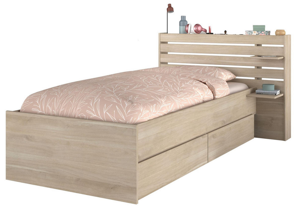 KINDERBETT Parisot Escale 90x200 Holznachbildung Japanische Eiche - Eichefarben, Kunststoff (90/200cm) - 58aufmkessel