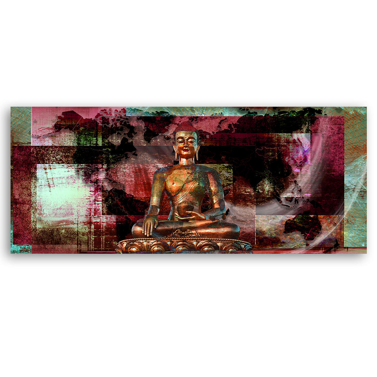 WANDBILD rosa buddha statue - Multicolor, Textil (90/30cm) - Feeby