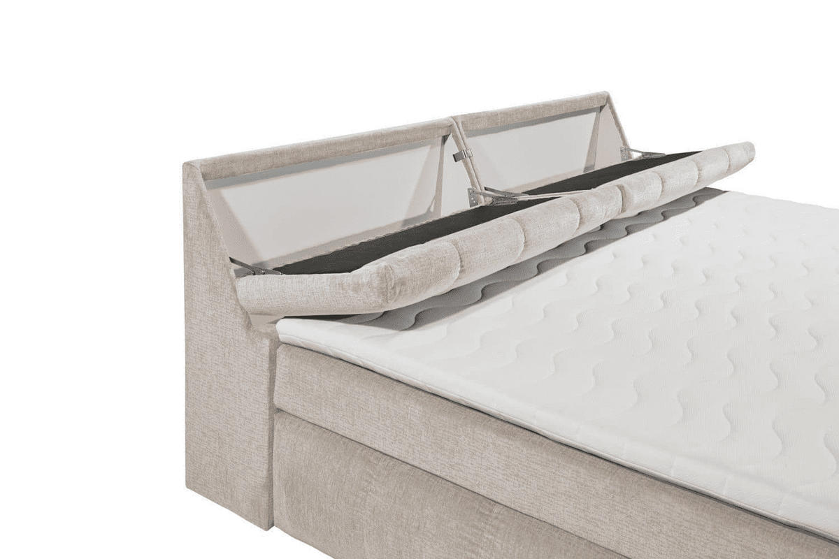 BOXSPRINGBETT XXL 240x200 – 7‑Zonen-Tonnentaschenfederkern, H2, Topper, Unterbox & Bettkasten - Beige/Creme, Holz/Kunststoff (200/240cm) - ed exciting design