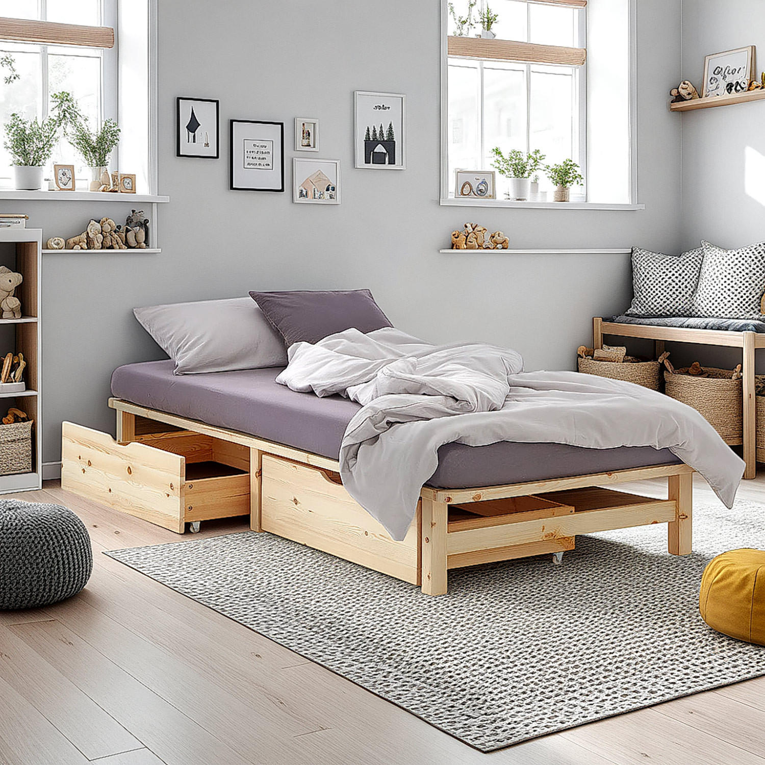 STAURAUMBETT 100/200 cm natur - Braun, Holz (100/200cm) - Homestyle4u