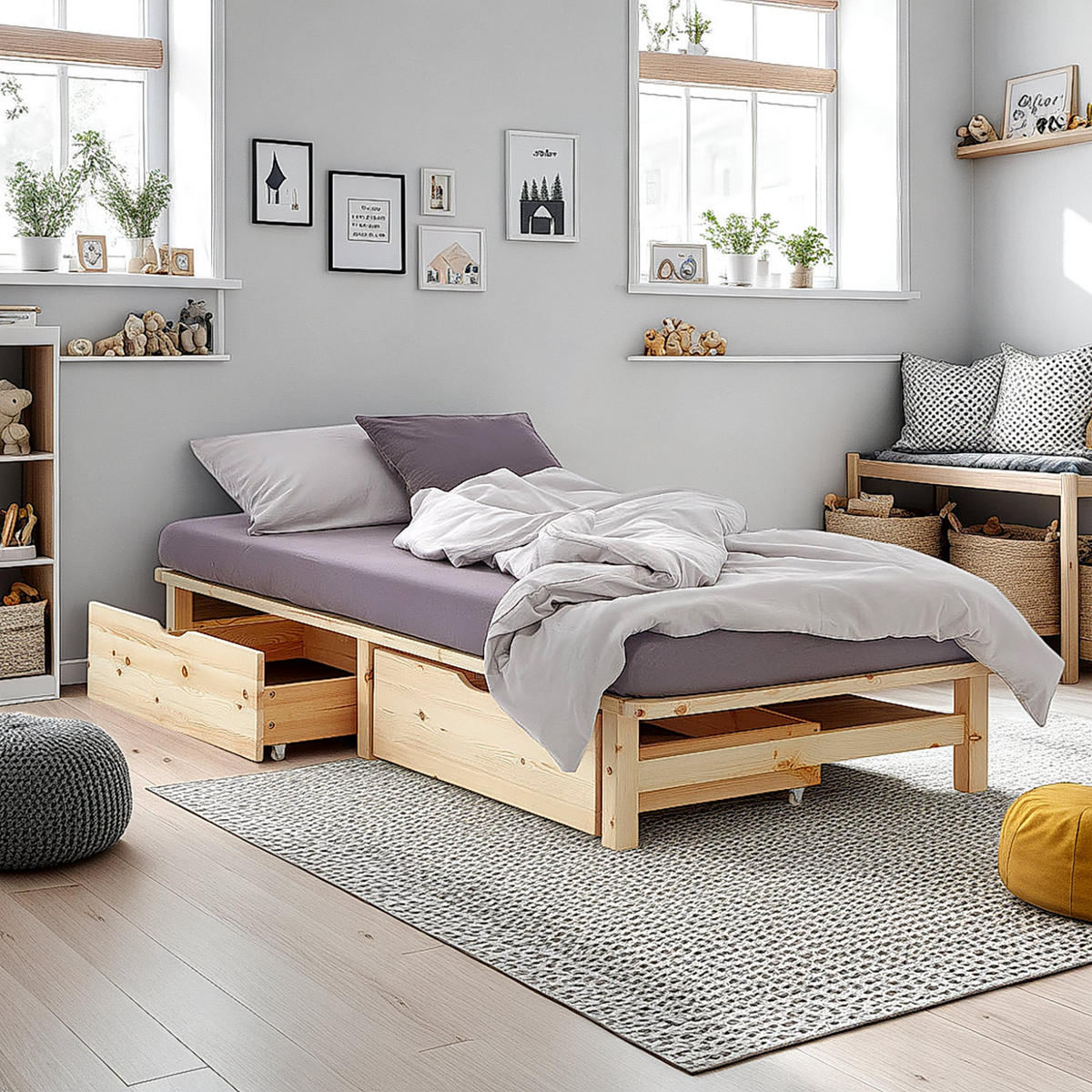 STAURAUMBETT mit Matratze 90/200 cm natur - Braun, Holz (90/200cm) - Homestyle4u