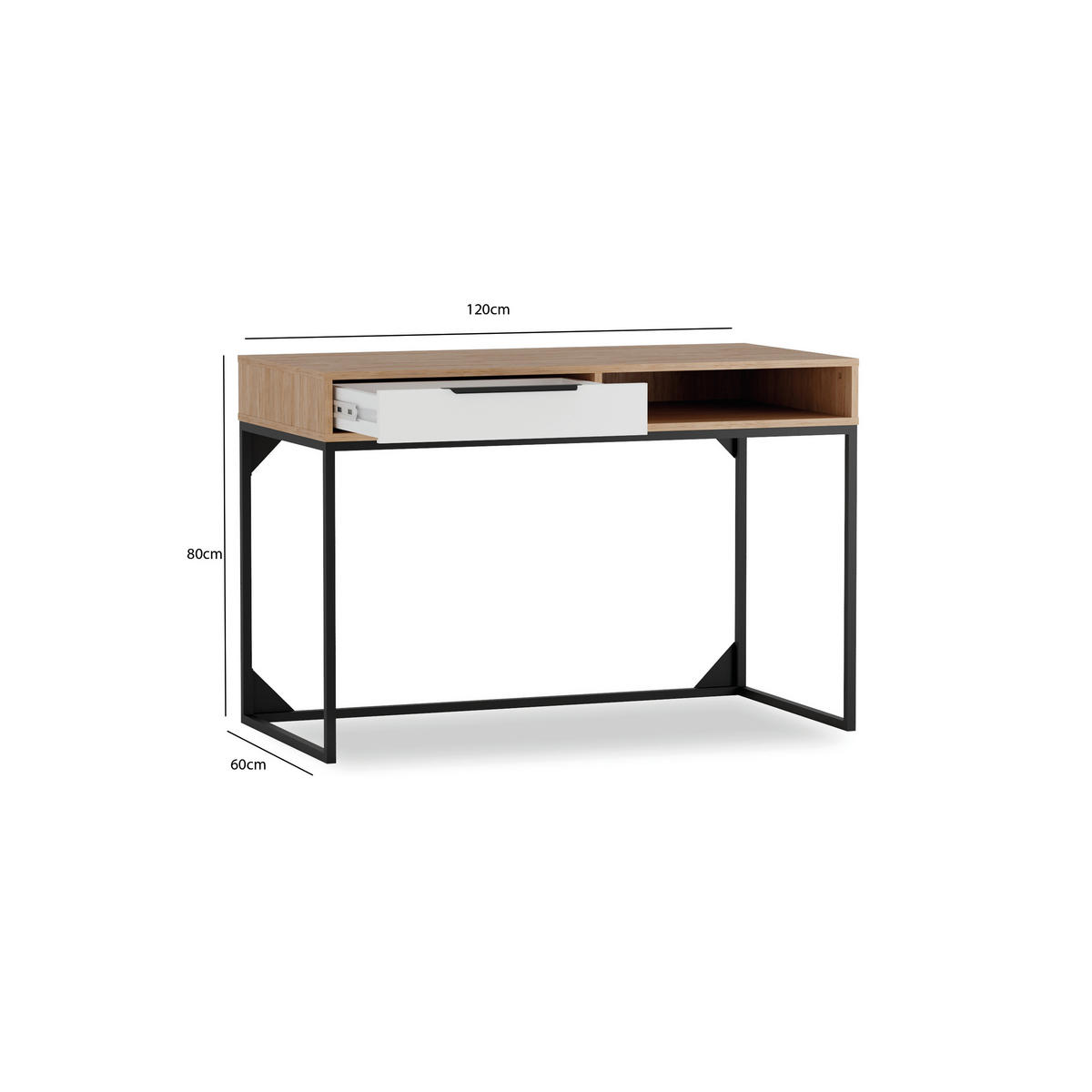 SCHREIBTISCH Kind Hickory, Weiß, mit Schublade - Schwarz/Braun, Holzwerkstoff (120/80/60cm) - Bettso